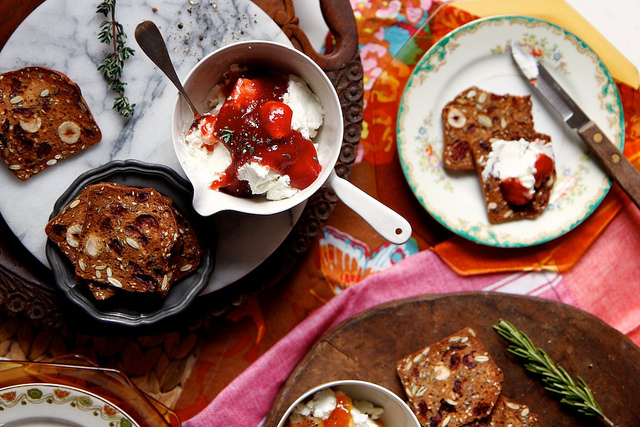 Warm herb jam and goat cheese spread