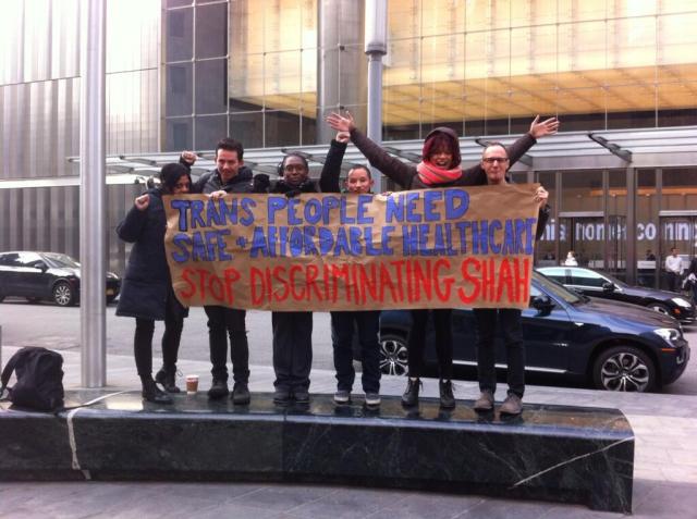Demanding affordable Healthcare outside the NY State Department of Health in December 2013. via SRLP
