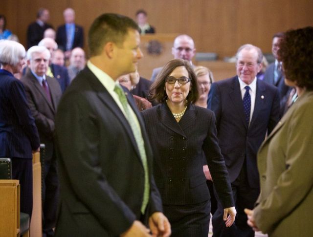 Kate Brown took the oath of office to become Oregon's 38th governor, February 18, 2015. Michael Lloyd/Staff.
