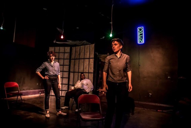 Erica Langhoff, Moxie G. Rogue and Hannah Pepper-Cunningham in a Last Call performance directed by Bonnie Gabel. Photo by Melisa Cardona.