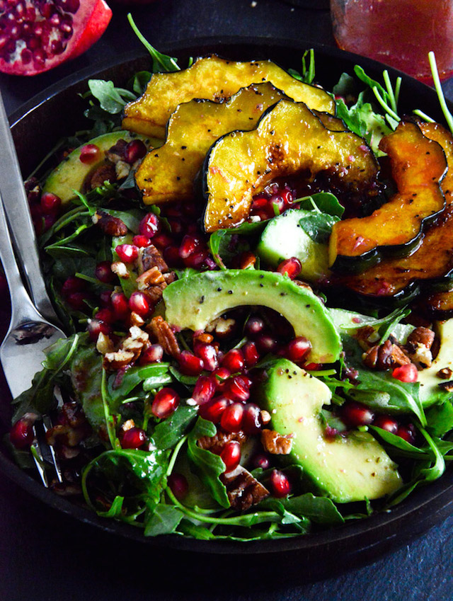 Autumn-Arugula-Salad-with-Caramelized-Squash-Spiced-Pecans-and-Pomegranate-Ginger-Vinaigrette-6