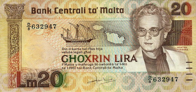 Malta+currency+20+Lira