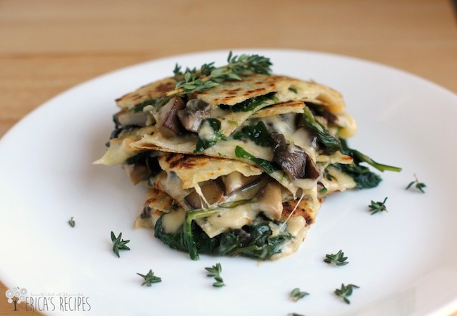 Mushroom, Thyme, and Spinach Quesadilla with Smoked Gouda