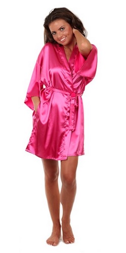 satin short robe pink