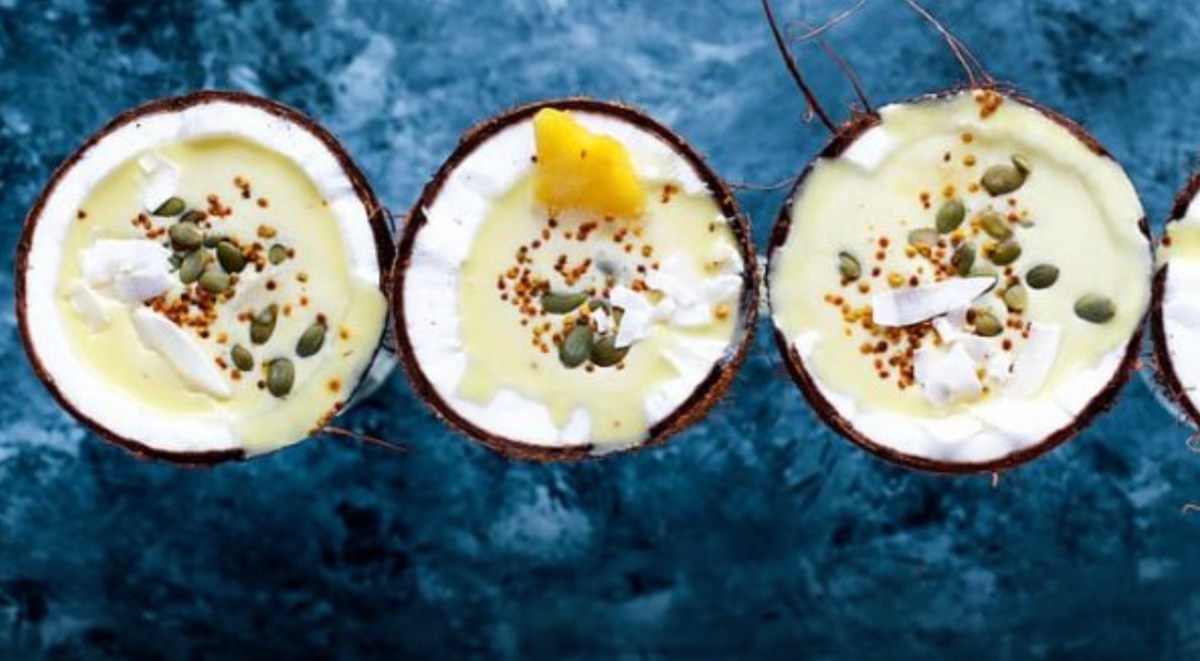 coconut pudding in a row