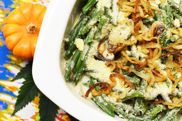 Green Bean And Weed Casserole With Fried Onion Topping