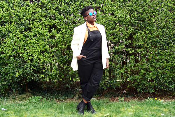 %ASOS Curve overalls, %American Apparel collared shirt, Vintage blazer, %Vagabond “Grace