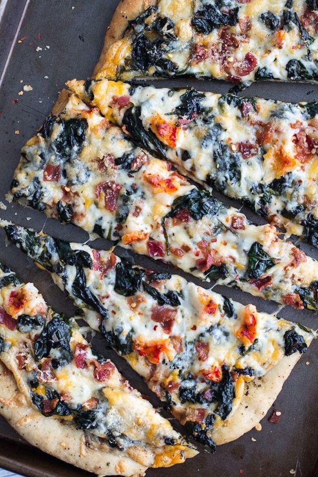 Brown Butter Lobster and Spinach Pizza with Bacon + Fontina