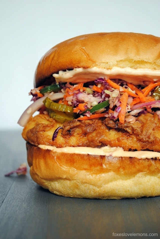 Fried Chicken Sandwiches with Pickle Coleslaw