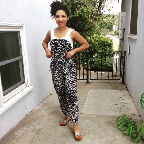 Jasika Nicole wearing a gorgeous romper that she made herself via tumblr