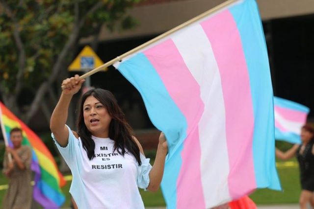 Gutiérrez during a protest against the detention of LGBTQ immigrants via 