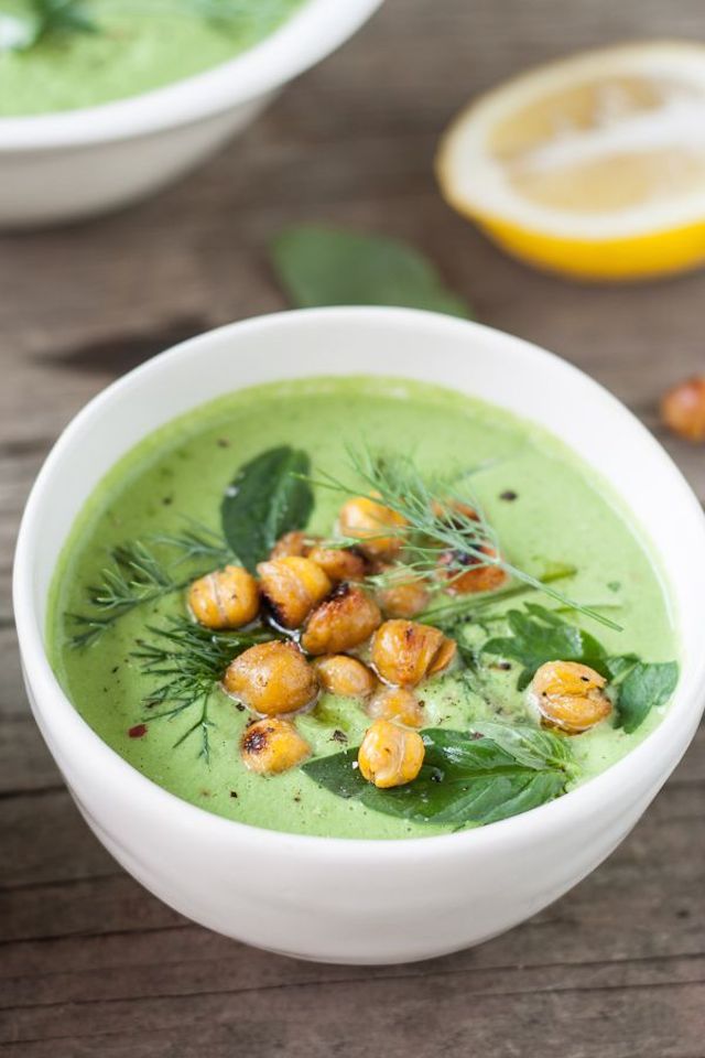 Chilled Cucumber-Tahini & Herb Soup with Cumin-Spiced Roasted Chickpeas