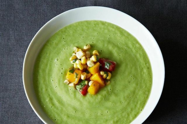 Chilled Cucumber and Avocado Soup with Mango Salsa