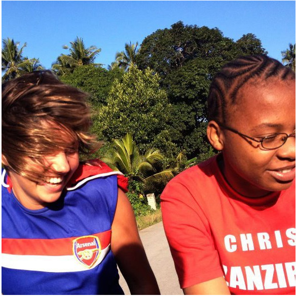 Megan and NGQ captain, Riziki, on the back of a pick-up truck in Zanzibar