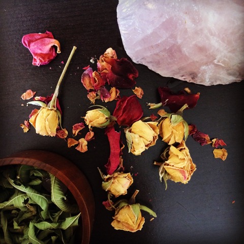 Spirit Offerings of Rose petals and Lemon Verbena