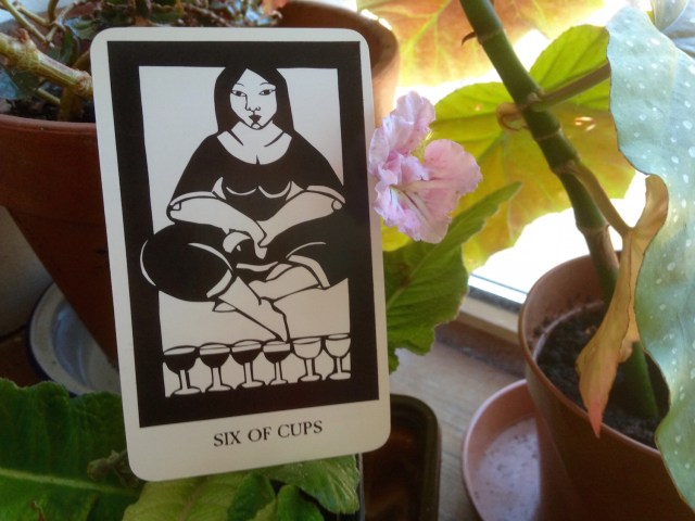 The Six of Cups, from Thea's Tarot by Ruth West
