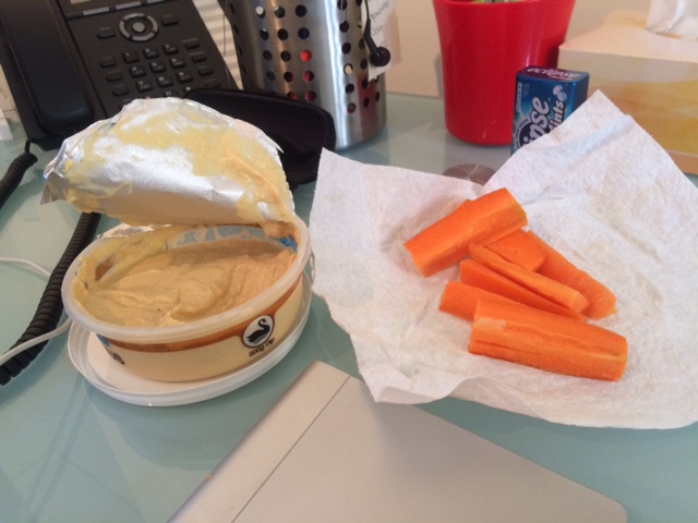 Glamorous carrot and hummus lunch