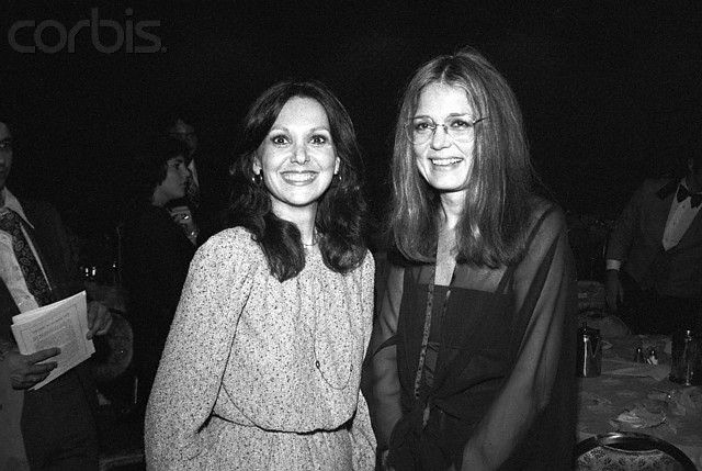 09 Dec 1978 --- Original caption: Feminist Gloria Steinem congratulates Actress Marlo Thomas (R) following Miss Thomas winning the Tom Paine Award from the National Emergency Civil Liberties Committee for her efforts in support of women's rights and the Equal Rights Amendment and her special work and interest in children's problems. Both attended the NECLC Bill of Rights dinner late 12/8 at the Americana Hotel. --- Image by © Bettmann/CORBIS