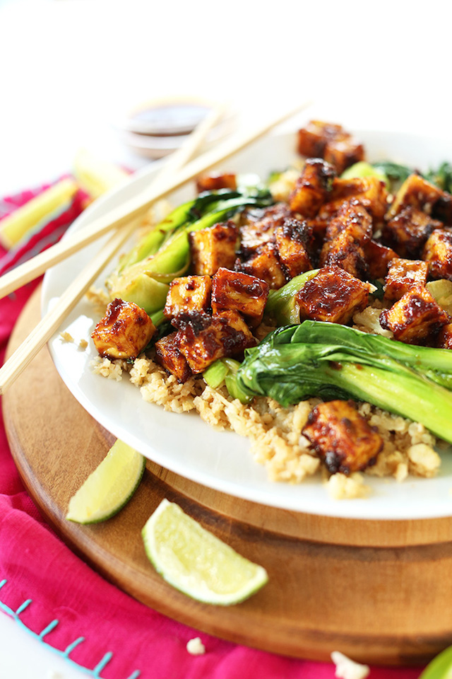 Crispy Peanut Tofu & Cauliflower Rice Stir Fry