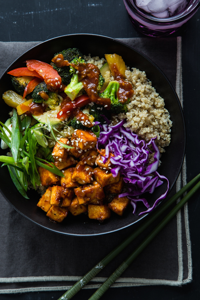 Korean BBQ Tofu Bowls with Stir-Fried Veggies and Quinoa