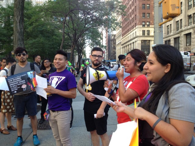 Aurea Martinez of the Detention Watch Network speaks to the crowd assembled outside ICE Headquarters in New York. photo by the author