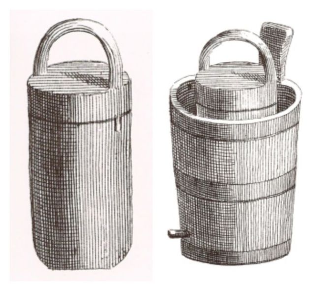 To operate this sorbetière, users placed the container in a tub of ice and salt and turned it round and round by hand. Then they would open the lid, stir, scrape the sides, close the lid, and spin the container again. Via Historic Cookery.