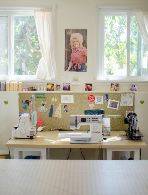 This is the sewing machine workspace in my craft room. One of the reasons I wanted to buy the house we live in is because it has sizeable detached basement which I have devoted to all things craftastic. Photo by Claire J Savage
