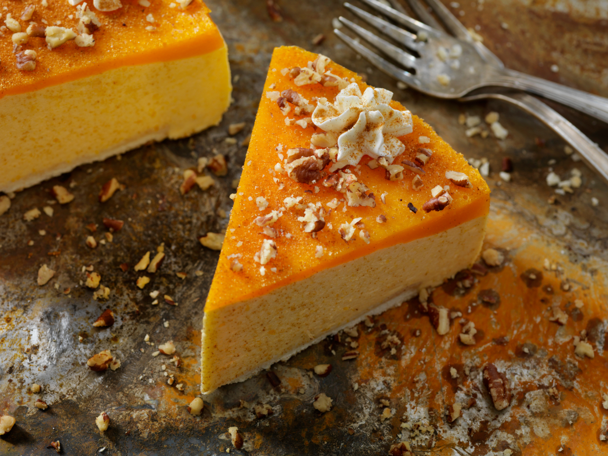 A slice of pumpkin cheesecake