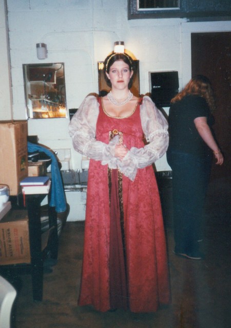 This is the actor who played Lady Capulet in my college's production of Romeo and Juliet wearing the first garment I ever sewed. She was wonderful onstage, and so was that gown.