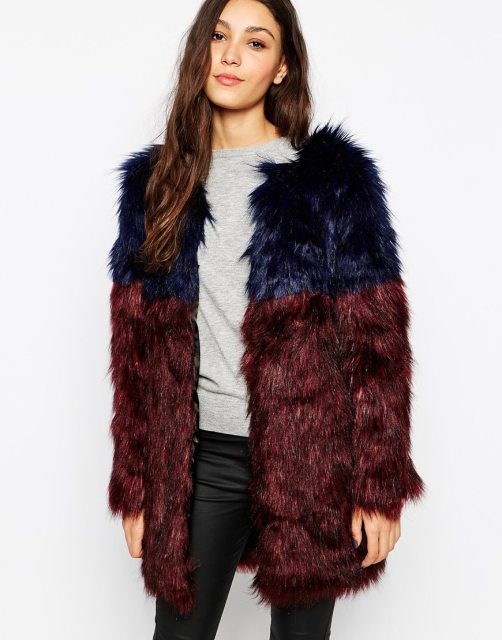 %Glamourous Faux Fur Colorblocked Coat 