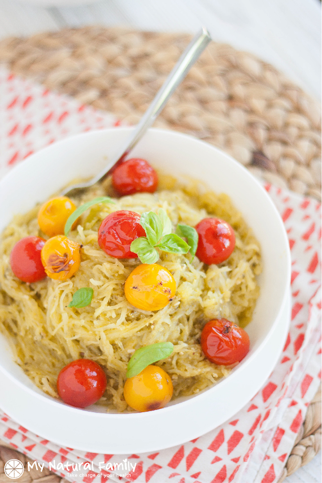 Bursted Tomato & Pesto Baked Spaghetti Squash Recipe