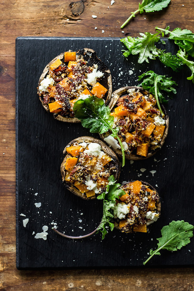 Butternut Squash Stuffed Mushrooms With Goat Cheese And Balsamic Glaze