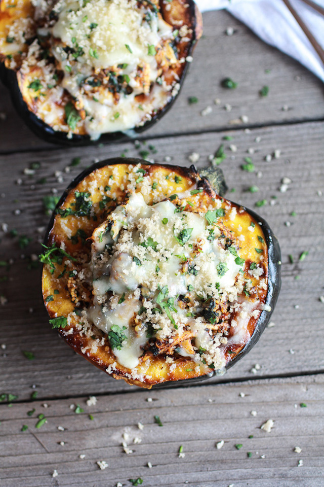 Chipotle Chicken Stuffed Brown Sugar Roasted Acorn Squash