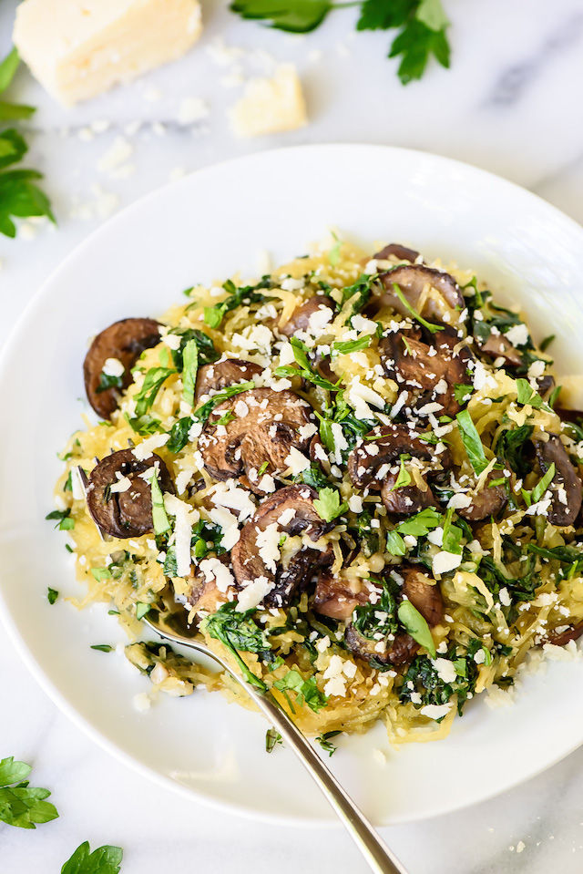 Roasted Spaghetti Squash with Parmesan and Mushrooms