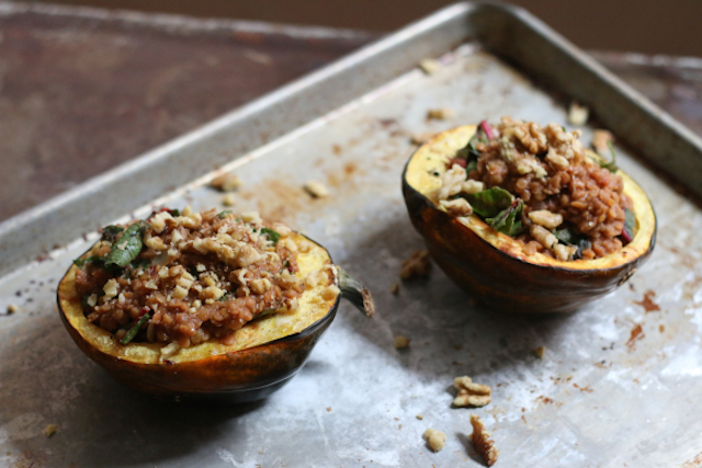 Vegan Red Lentil Stuffed Acorn Squash