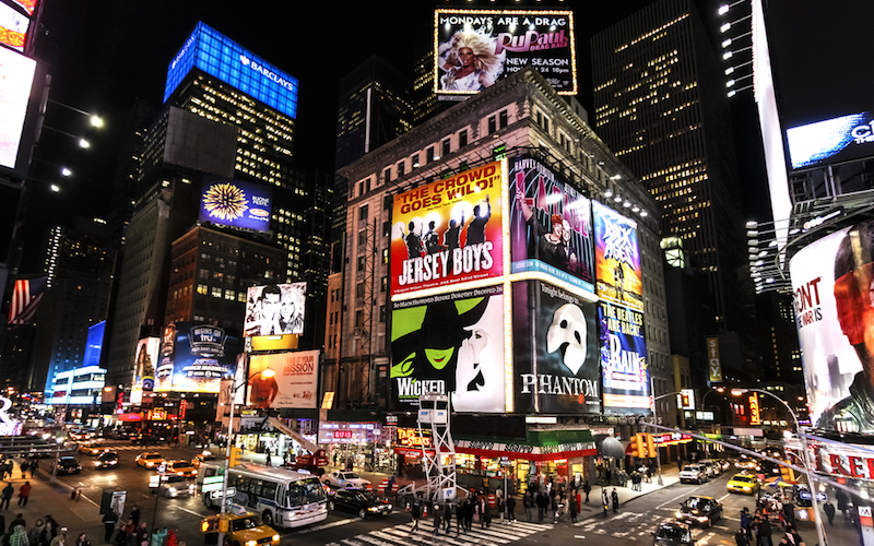 picture of times square billboard lit up at night