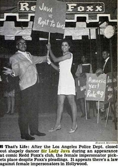 Sir Lady Java protesting at Redd Foxx's club in Jet Magazine.