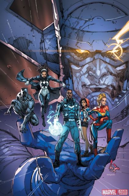 America Chavez on the cover of Ultimates #1, cover by Kenneth Rocafort and Edgar Delgado.