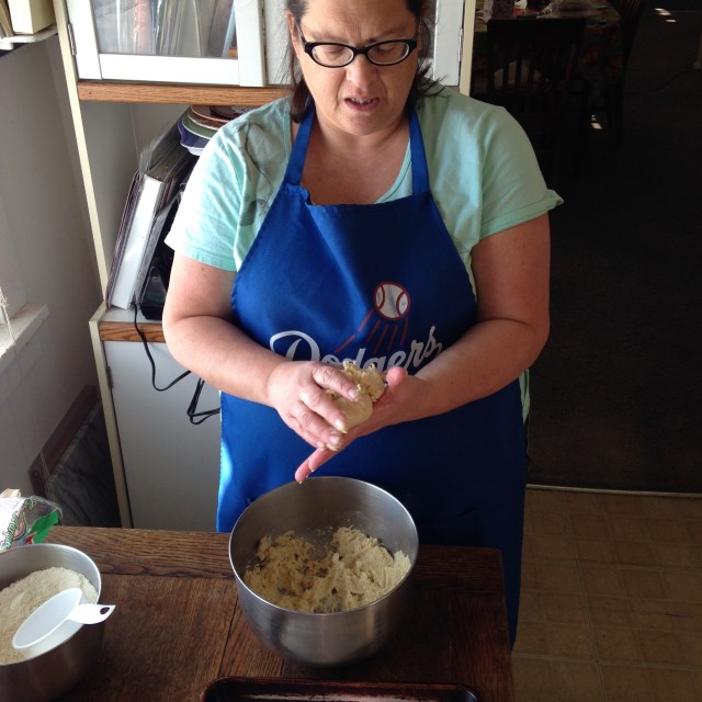 Here's my mom with some masa.