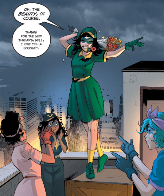 Alysia Yeoh and the other Batgirls in DC Comics Bombshells #6 art by Mirka Andolfo, colors by Wendy Broome.