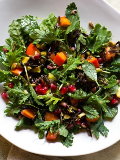 Pomegranate, Persimmon, and Pistachio Wild Rice Salad