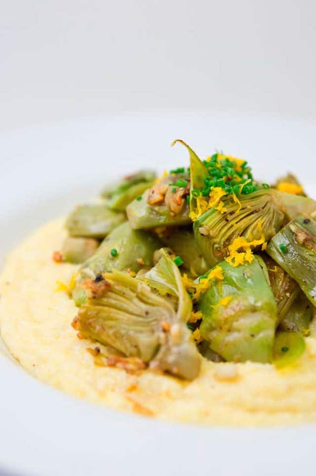 Artichokes and Cheesy Grits