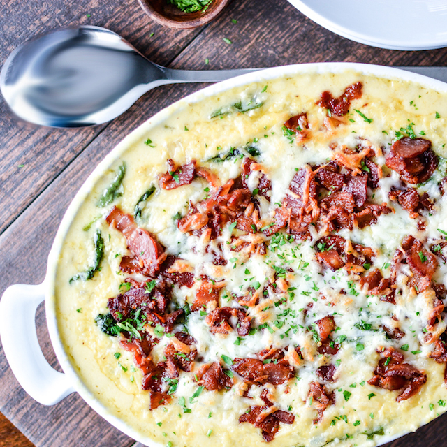 Cheesy Grits and Spinach Casserole with Bacon
