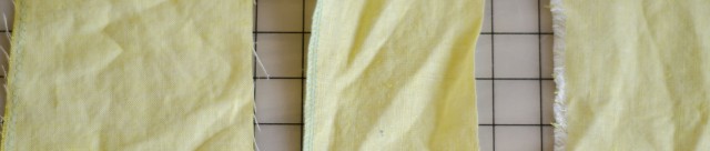 From left to right: linen with zigzag stitching, linen with a serged edge, and linen with a raw/ unfinished edge.