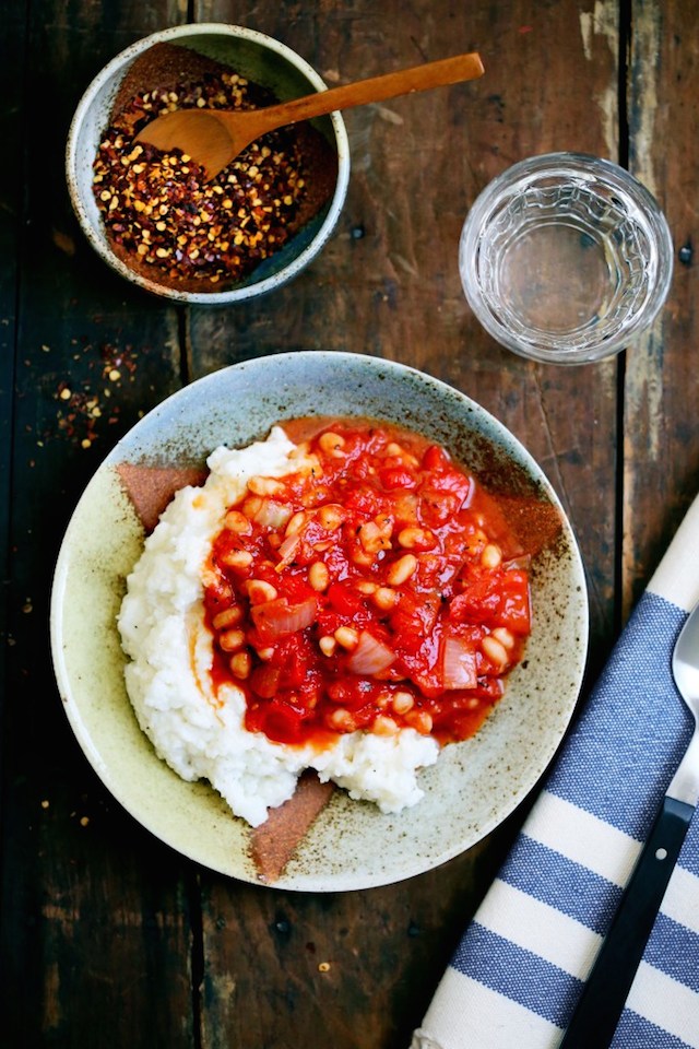 White Beans & Peppers With Goat Cheese Grits