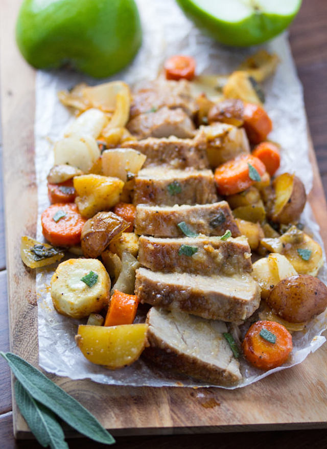 One Pan Roasted Pork Tenderloin with Apples, Sage, and Root Vegetables