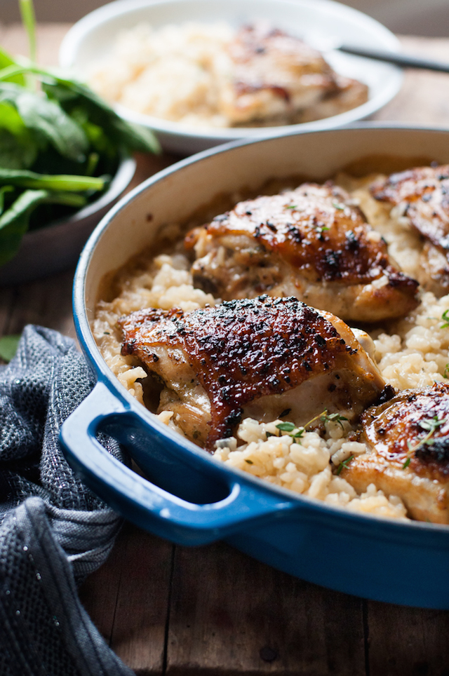 One Pot Creamy Parmesan Garlic Risotto with Lemon Pepper Chicken