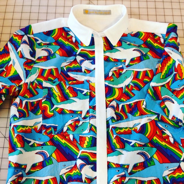 This shark and rainbows short sleeve button down was made for my wife, Claire, and it is always a conversation starter.