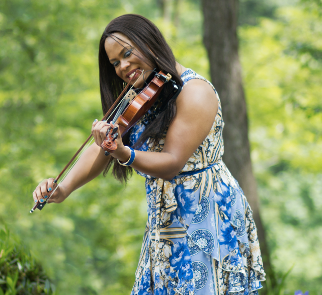 Tona Brown Violin Blue Dress