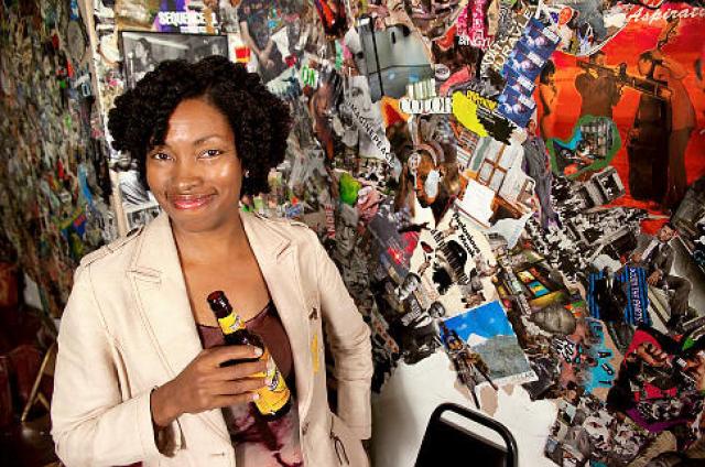 Celeste Beatty with a bottle of her beer